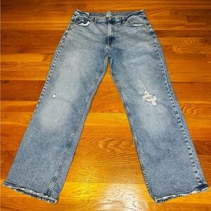 GAP ’90s Loose High Rise Jeans Women’s 32 14R Distressed Raw Hem